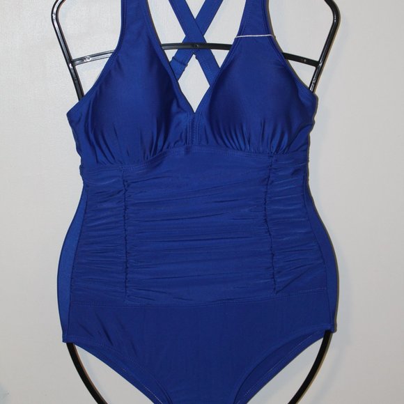 SHELY Womens One Piece Swimsuits V Neck Cross Halter Tummy Control Ruched Size S - Picture 1 of 3